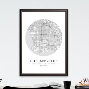 Los Angeles Map Print Framed Canvas Wall Art Poster United States City Map Prints with Frame USA Map Art Poster City Street Road Map