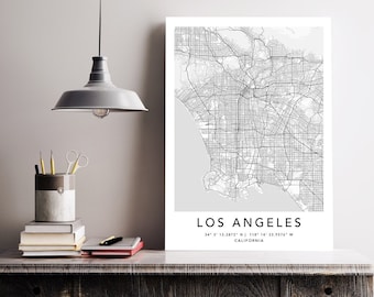 Los Angeles Map Print Framed Canvas Wall Art Poster United States Map Print Black and White USA Map Art Poster City Street Road Map