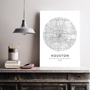 Houston Map Print Framed Canvas Wall Art Poster United States Map Print Black and White USA Map Art Poster City Street Road Map