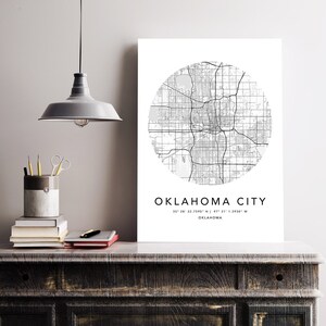 Oklahoma City Map Druck gerahmte Leinwand Wandkunst Poster USA Karte Poster mit Rahmen USA Map Kunstposter City Street Straßenkarte