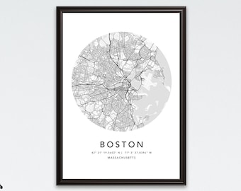 Boston Map Print Framed Canvas Wall Art Poster United States City Map Prints with Frame USA Map Art Poster City Street Road Map