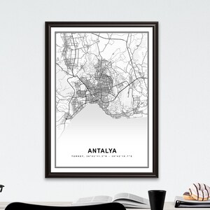 Anthrazit Kartendruck Gerahmte Leinwand Wandkunst Poster Türkei Karte Drucke mit Rahmen Weltkarte Kunstplakat Stadtstraße Straßenkarte