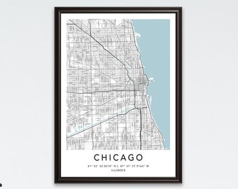 Chicago Map Print Framed Canvas Wall Art Poster United States City Map Prints with Frame USA Map Art Poster City Street Road Map