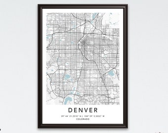 Denver Print Framed Canvas Wall Art Poster United States City Map Prints with Frame USA Map Art Poster City Street Road Map