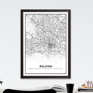 Raleger Kartendruck Gerahmte Leinwand Wandkunst Poster USA Karte Druck Schwarzweiß USA Map Kunstposter City Street Straßenkarte
