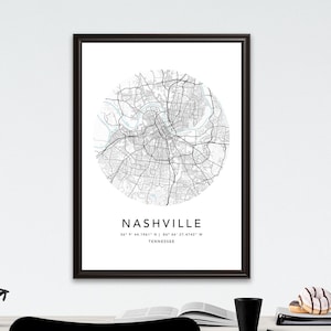 Nashville Print Gerahmte Leinwand Wand Kunst Poster USA Karte Stadt Poster mit Rahmen USA Map Kunst Poster Stadtstraße Straßenkarte