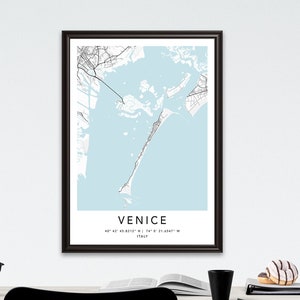 Venedig Karte Print Gerahmte Leinwand Wandkunst Poster Italien Karte Prints mit Rahmen Weltkarte Kunstplakat Stadtstraße Straßenkarte