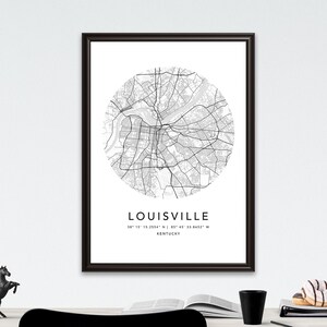 Louisville Map Print Gerahmte Leinwand Wandkunst Poster USA Map Print Schwarzweiße USA Map Art Poster City Street Straßenkarte