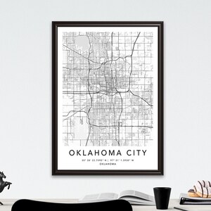 Oklahoma City Map Print Gerahmte Leinwand Wandkunst Poster USA Map Print Schwarzweiße USA Map Art Poster City Street Straßenkarte