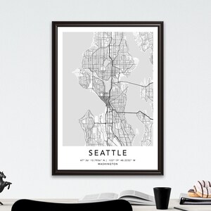 Setattle Map Print Gerahmte Leinwand Wandkunst Poster USA Map Print Schwarzweiße USA-Karte Kunstposter City Street Straßenkarte