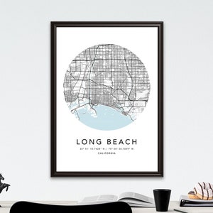 Long Beach Map Print Gerahmte Leinwand Wandkunst Poster USA Map Print Schwarzweiße USA Map Kunstposter City Street Straßenkarte