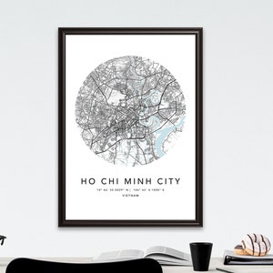 Ho-Chi-Minh-Stadt Karte Druck gerahmte Leinwand Wandkunst Poster Vietnam Karte Drucke mit Rahmen Weltkarte Kunstplakat Stadtstraße Straßenkarte