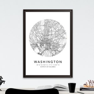 Washington Map Print Gerahmte Leinwand Wandkunst Poster USA Karte Stadt Poster Drucke mit Rahmen USA Map Kunstposter City Street Straßenkarte