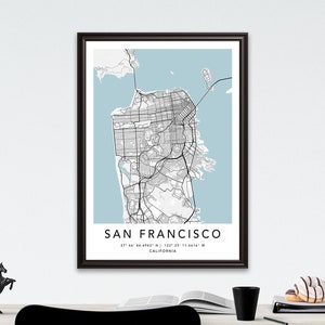 San Francisco kaartafdruk ingelijste canvas muurkunstposter Verenigde Staten stadskaart wordt afgedrukt met lijst VS kaart kunstposter stadsstraten wegenkaart