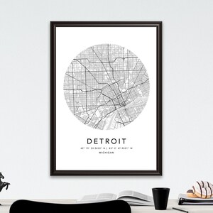 Detroit Map Print Gerahmte Leinwand Wandkunst Poster USA Karte Stadt Poster mit Rahmen USA Map Kunstposter City Street Straßenkarte