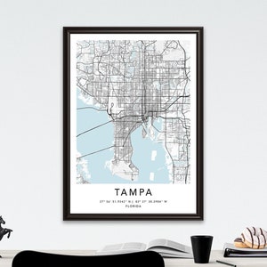 Tampa Map Print Gerahmte Leinwand Wandkunst Poster USA Map Print Schwarzweiße USA-Karte Kunstposter City Street Straßenkarte