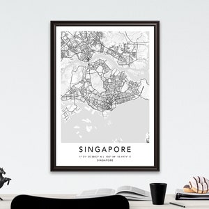 Singapore Map Print Framed Canvas Wall Art Poster United States City Map Prints with Frame World Map Art Poster City Street Road Map