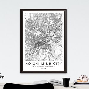 Ho-Chi-Minh-Stadt Karte Druck gerahmte Leinwand Wandkunst Poster Vietnam Karte Drucke mit Rahmen Weltkarte Kunstplakat Stadtstraße Straßenkarte