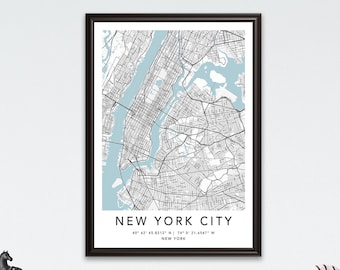 NYC New York City Map Print Framed Canvas Wall Art Poster United States City Map Prints with Frame USA Map Art Poster City Street Road Map