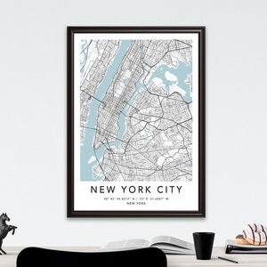 NYC New York City Map Print gerahmte Leinwand Wandkunst Poster USA Karte Prints mit Rahmen USA Map Art Poster City Street Straßenkarte