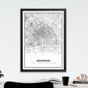 Impressão de mapa de Xangai, pôster de arte de parede em tela emoldurada, impressões de mapa da China com moldura, pôster de arte de mapa do mundo, mapa de rua da cidade