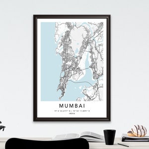 Mumbai Karte Kunstdruck gerahmte Leinwand Wandkunst Poster Indien Karte Drucke mit Rahmen Weltkarte Kunstplakat Stadtstraße Straßenkarte