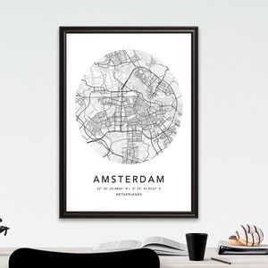 Amsterdam Karte Druck gerahmte Leinwand Wand Kunst Poster Niederlande Karte Drucke mit Rahmen Weltkarte Kunst Poster Stadt Straße Straßenkarte