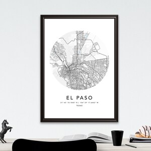 El Paso Print Gerahmte Leinwand Wand Kunst Poster USA Karte Stadt Poster mit Rahmen USA Map Kunst Poster City Street Straßenkarte