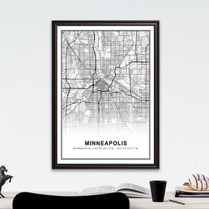 Minneapolis Map Print Gerahmte Leinwand Wandkunst Poster USA Map Print Schwarzweiße USA Map Art Poster City Street Straßenkarte