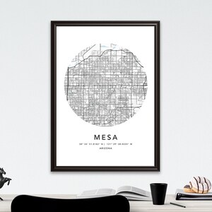 Impression de carte Mesa encadrée, toile, affiche d'art murale, carte des États-Unis, impression noir et blanc, carte des États-Unis, affiche d'art, rue de la ville, carte routière