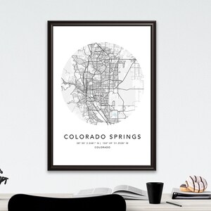 Colorado Springs Map Print Gerahmte Leinwand Wandkunst Poster USA Map Print Schwarzweiße USA Map Art Poster City Street Straßenkarte