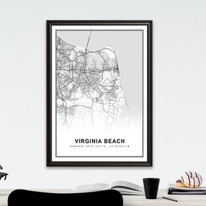 Virginia Beach Map Print Gerahmte Leinwand Wandkunst Poster USA Map Print Schwarzweiße USA Map Kunstposter City Street Straßenkarte