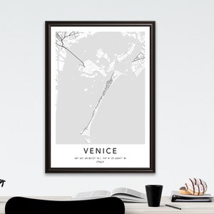 Venedig Karte Print Gerahmte Leinwand Wandkunst Poster Italien Karte Prints mit Rahmen Weltkarte Kunstplakat Stadtstraße Straßenkarte