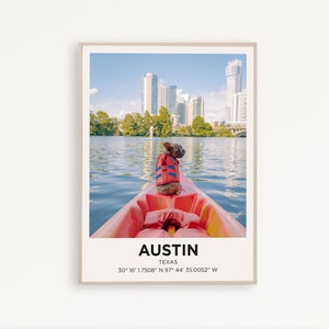 Austin City Texas Travel Poster Gift Eclectic Vibrant Print Trendy Living Room Retro States of America Wall Art Decor Framed Canvas