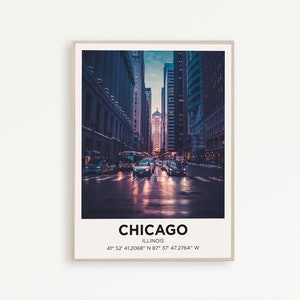 Chicago Travel Poster Illinois Wall Art Trendy Gift Eclectic Vibrant Print Retro Living Room Decor Gallery Canvas Framed