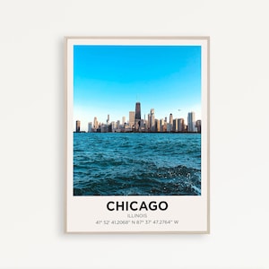 Chicago Travel Poster Illinois Wall Art Trendy Gift Eclectic Vibrant Print Retro Living Room Decor Gallery Canvas Framed