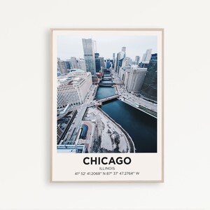 Chicago Travel Poster Illinois Wall Art Trendy Gift Eclectic Vibrant Print Retro Living Room Decor Gallery Canvas Framed