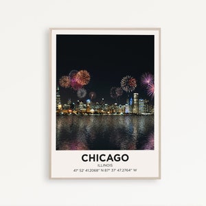 Chicago Travel Poster Illinois Wall Art Trendy Gift Eclectic Vibrant Print Retro Living Room Decor Gallery Canvas Framed
