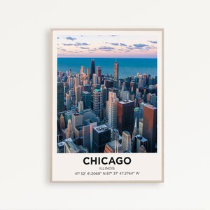 Chicago Travel Poster Illinois Wall Art Trendy Gift Eclectic Vibrant Print Retro Living Room Decor Gallery Canvas Framed