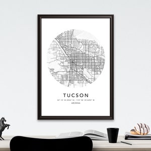 Tucson Map Print Gerahmte Leinwand Wandkunst Poster USA Map Print Schwarzweiße USA-Karte Kunstposter City Street Straßenkarte