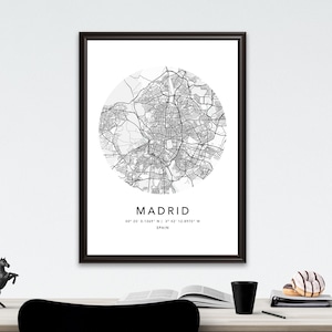 Madrid Karte Druck gerahmte Leinwand Wandkunst Poster Spanien Karte Drucke mit Rahmen Weltkarte Kunst Poster Stadt Straße Straßenkarte