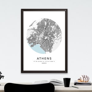 Athen Karte Druck gerahmte Leinwand Wandkunst Poster Griechenland Karte Drucke mit Rahmen Weltkarte Kunstplakat Stadtstraße Straßenkarte