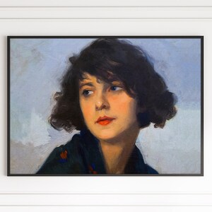 Vintage French Woman Portrait Canvas Print Poster Framed Famous Oil Painting Contemporary Retro Vintage Aesthetic Minimalist Moody Wall Art