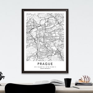 Prag Karte Drucken Gerahmte Leinwand Wand Kunst Poster Tschechien Karte Drucke mit Rahmen Weltkarte Kunst Poster Stadt Straße Straßenkarte