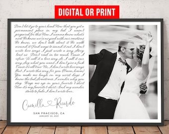 Wedding Song Lyrics with Photo Personalized First Dance Favorite Song Canvas Print 1st Anniversary Custom Sign Framed Fathers Day Gift