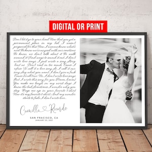Wedding Song Lyrics with Photo Personalized First Dance Favorite Song Canvas Print 1st Anniversary Custom Sign Framed Fathers Day Gift