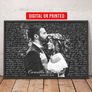 Wedding Song Lyrics with Photo Personalized First Dance Favorite Song Canvas Print 1st Anniversary Custom Sign Framed Valentines Day Gift