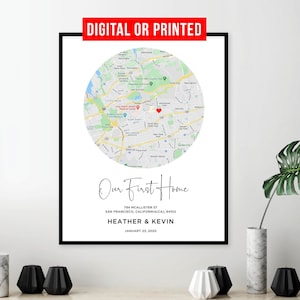 Primo regalo di nuova casa per coppia Mappa della casa Poster Mappa della città personalizzata Stampa artistica Cornice Tela Regalo di anniversario personalizzato per lui e lei