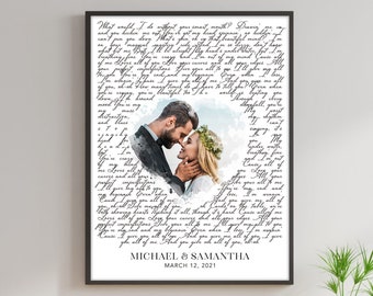 Wedding Song Lyrics with Photo Personalized First Dance Favorite Song Canvas Print 1st Anniversary Custom Sign Framed Fathers Day Gift