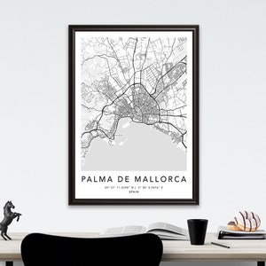 Palma de Mallorca Kartendruck gerahmte Leinwand Wandkunst Poster Spanien Karte Drucke mit Rahmen Weltkarte Kunstposter Stadtstraße Straßenkarte